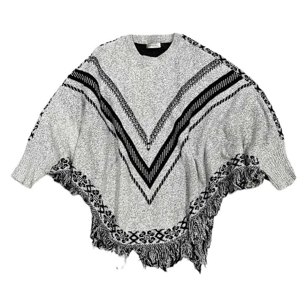 Jon & Anna Gray Boho Fringe Poncho Sweater OS